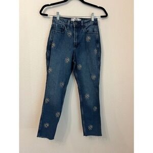 Hollister Curvy High‎ Rise Mom Jeans Denim Vintage Stretch Daisy Embroidery
